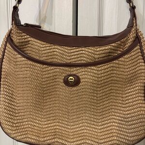 Vintage Etienne Aigner Woven Tan and Brown Bag